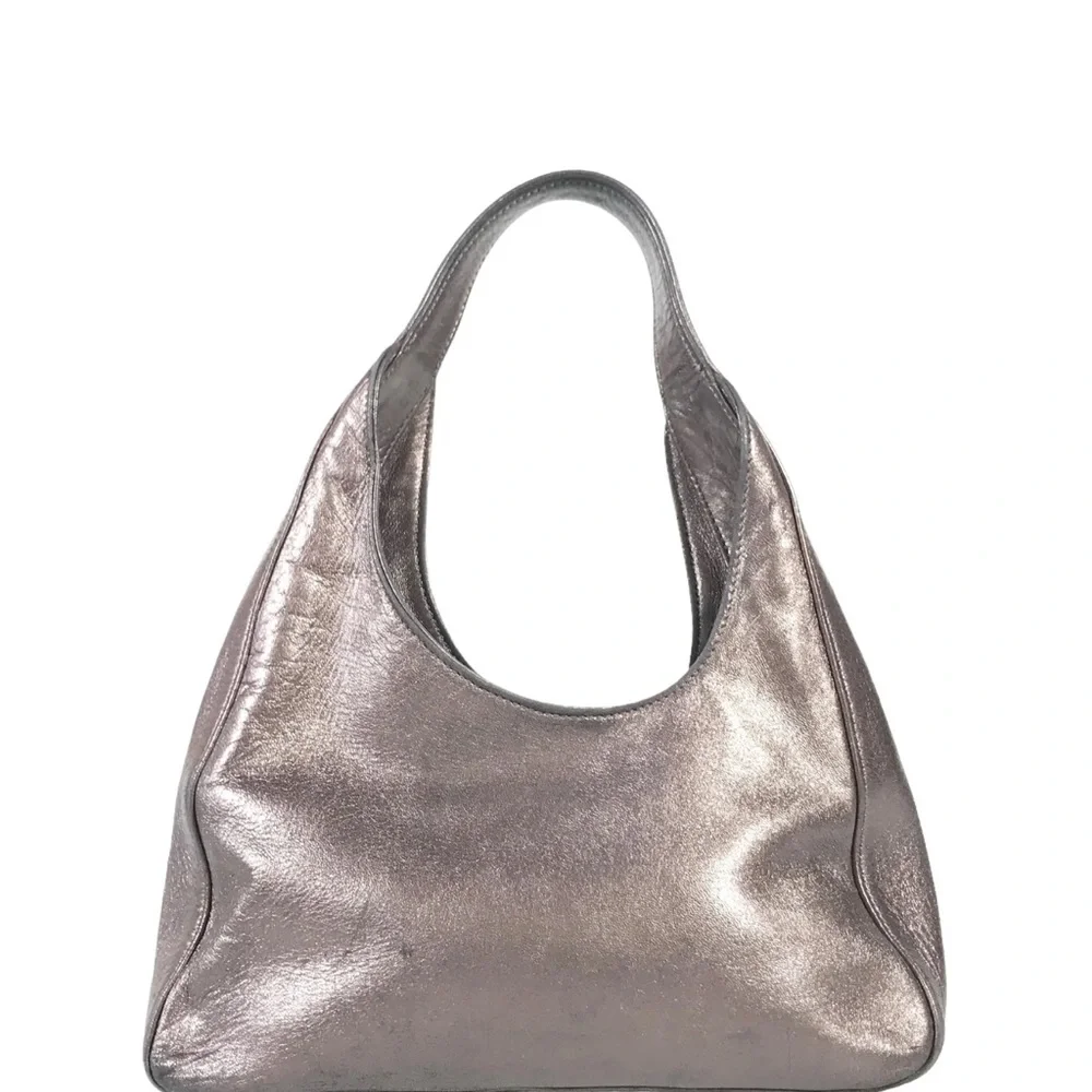 Auth Prada Rare 1998 Asymmetric Mordore mini Hobo Bag Leather metallic purple